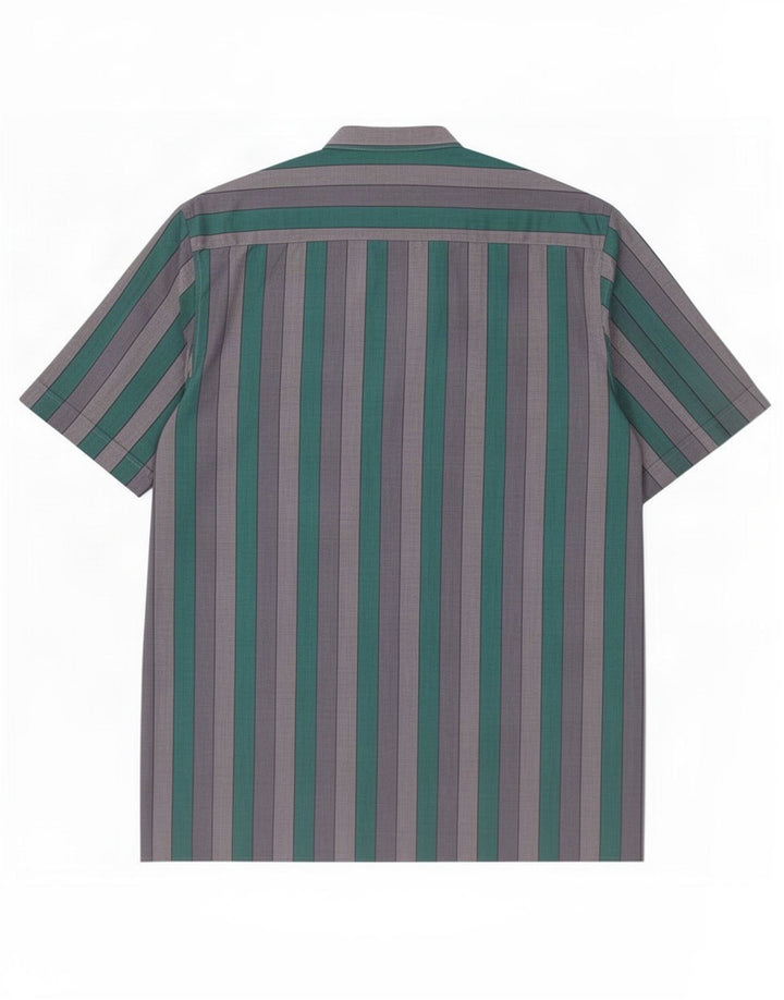 Camisa vintage de manga corta para hombre a rayas verdes medianas