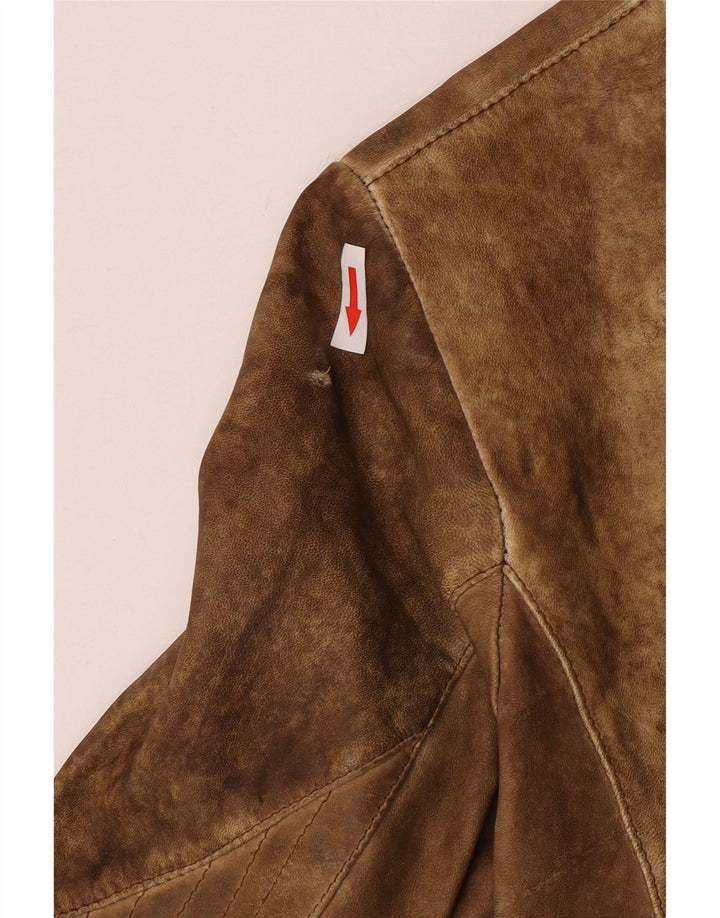 Vintage mujer crop cuero chaqueta Reino Unido 10 pequeño cuero beige