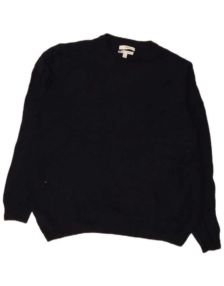Marks & Spencer - Jersey de cuello redondo para hombre, talla 2XL, lana de cordero azul marino