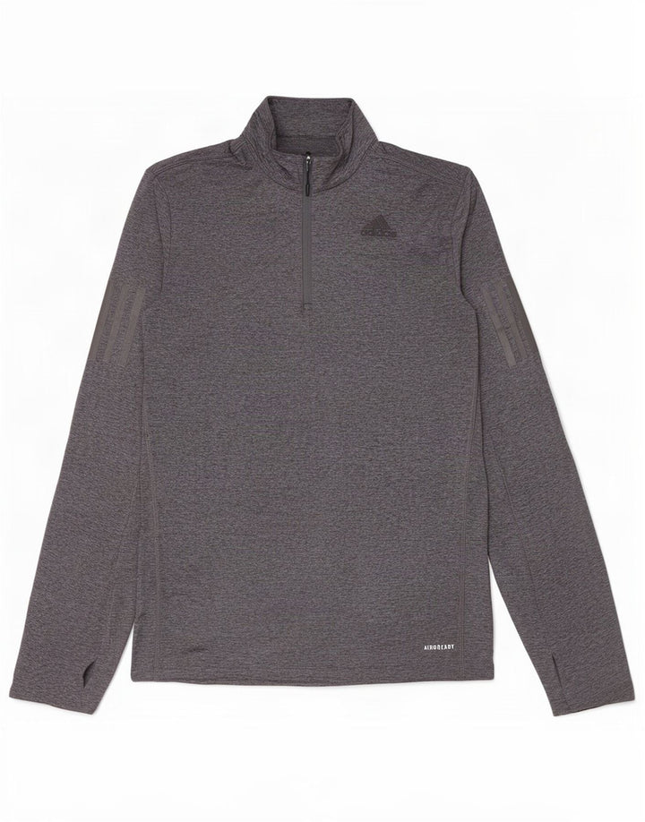 Adidas Hombre Aeroready Zip Neck Top Manga Larga Pequeño Gris Moteado Poliéster