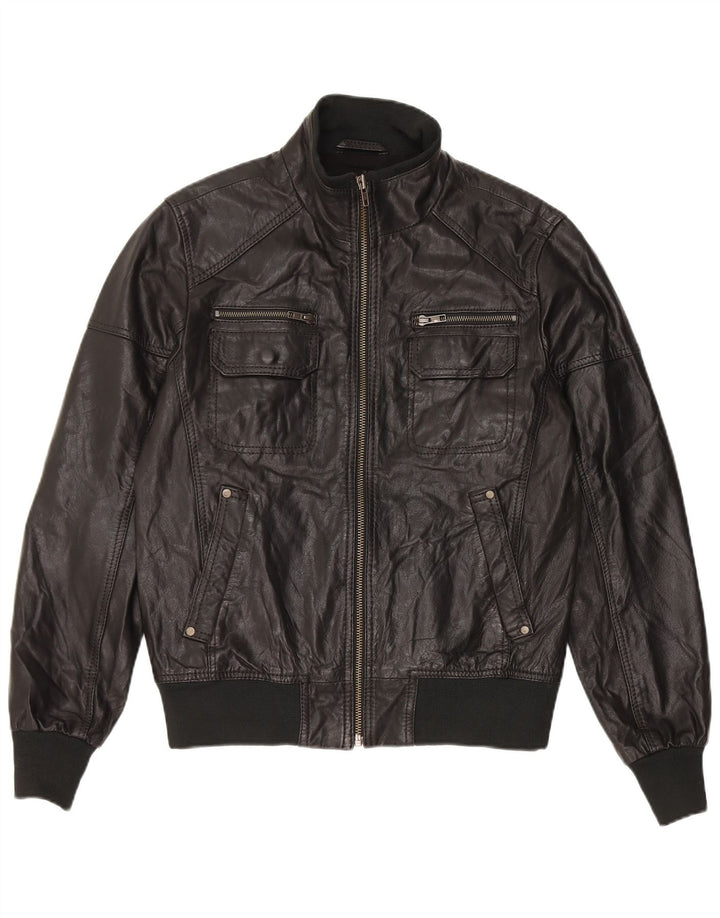 Jack & Jones Chaqueta Bomber de Cuero para Hombre UK 36 Small Black Leather