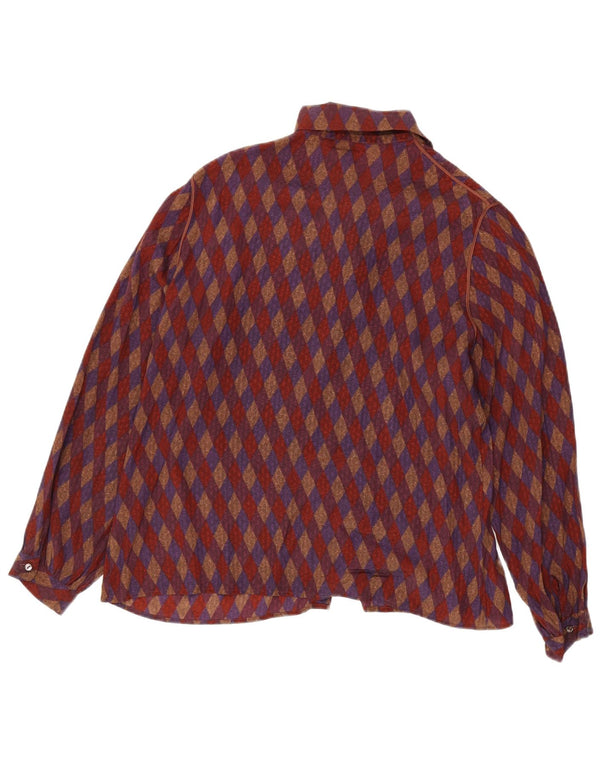 Vintage mujer frente corbata camisa blusa Reino Unido 16 seda geométrica roja grande