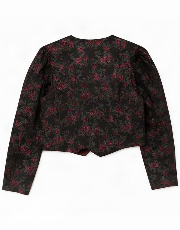 Chaqueta blazer vintage de 3 botones para mujer UK 46 Acetato floral negro grande