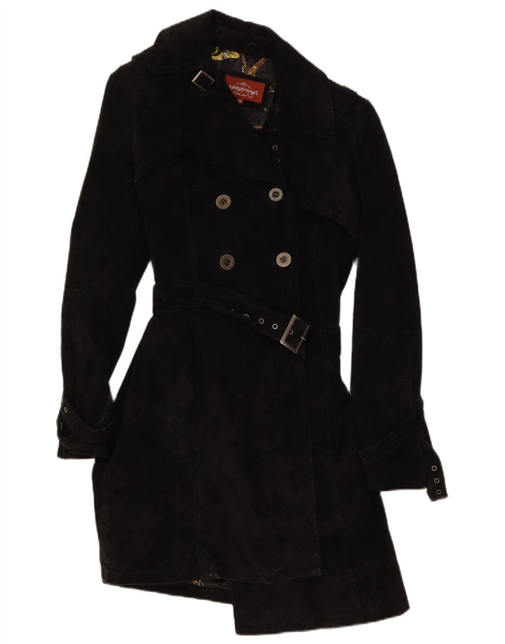MONTGOMERY Abrigo cruzado de ante para mujer IT 40 Small Black Leather