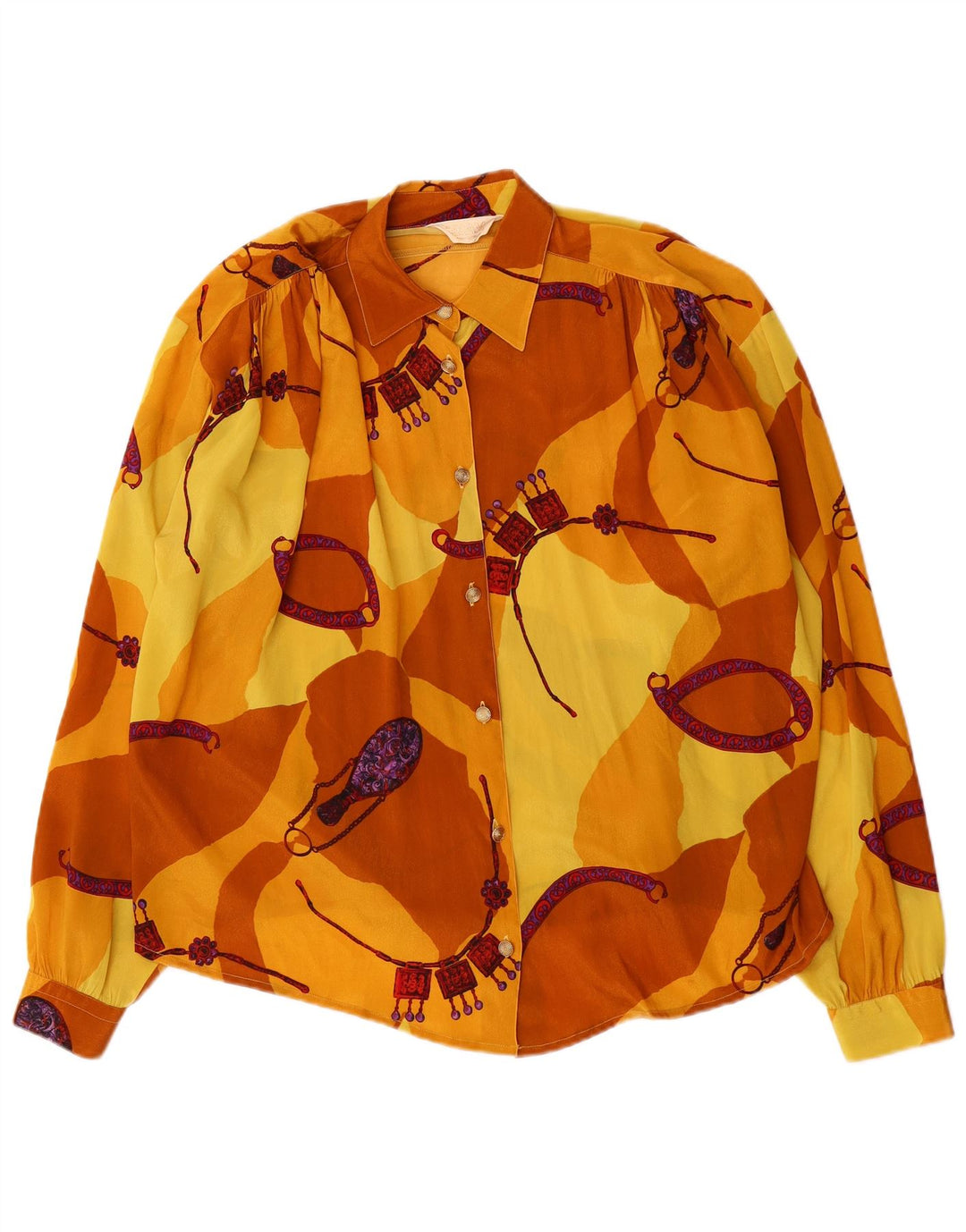 VINTAGE Blusa camisera extragrande para mujer IT 46 Bloque de color amarillo grande