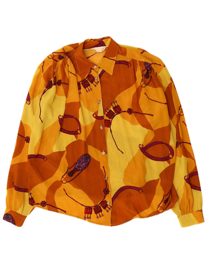 VINTAGE Blusa camisera extragrande para mujer IT 46 Bloque de color amarillo grande