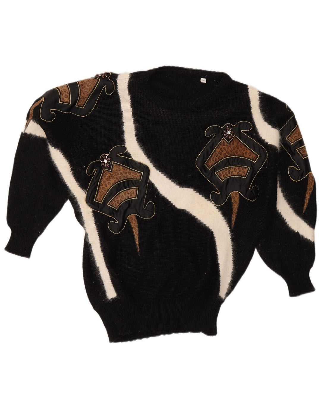 VINTAGE Jersey de cuello redondo para mujer EU 38 Bloque de color negro medio