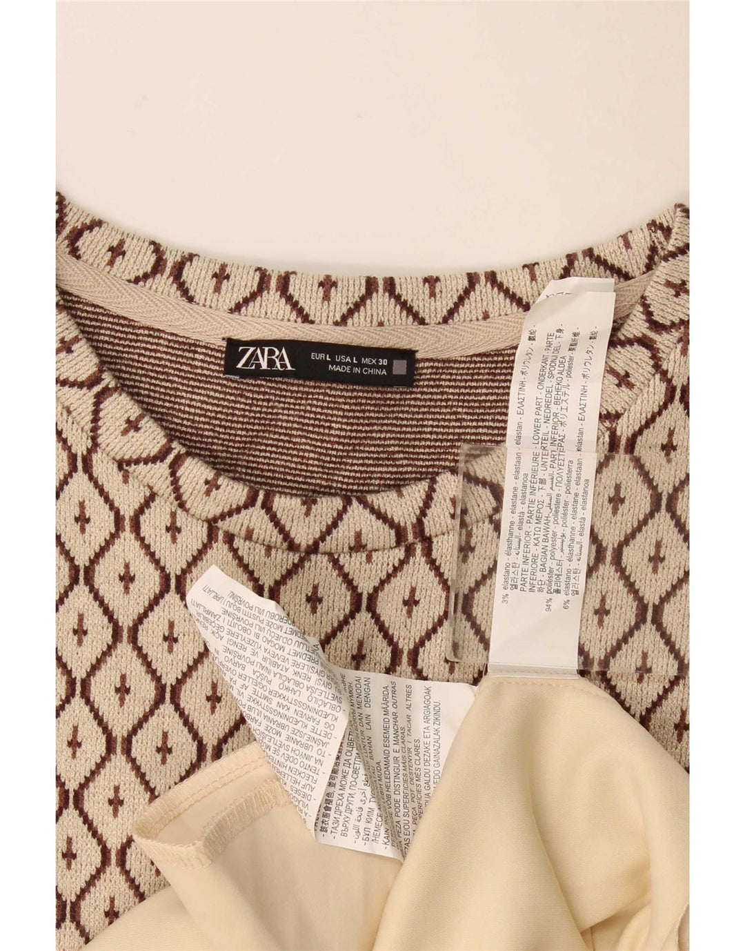 Zara Vestido recto para mujer UK 46 Poliéster geométrico beige grande
