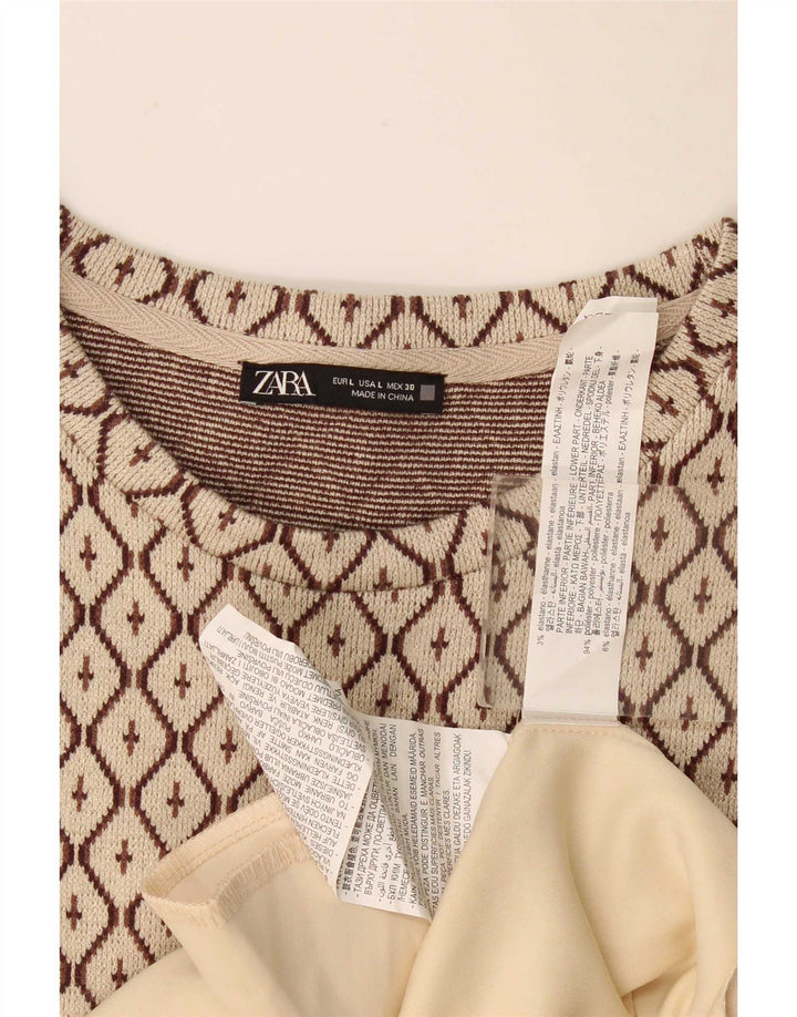 Zara Vestido recto para mujer UK 46 Poliéster geométrico beige grande