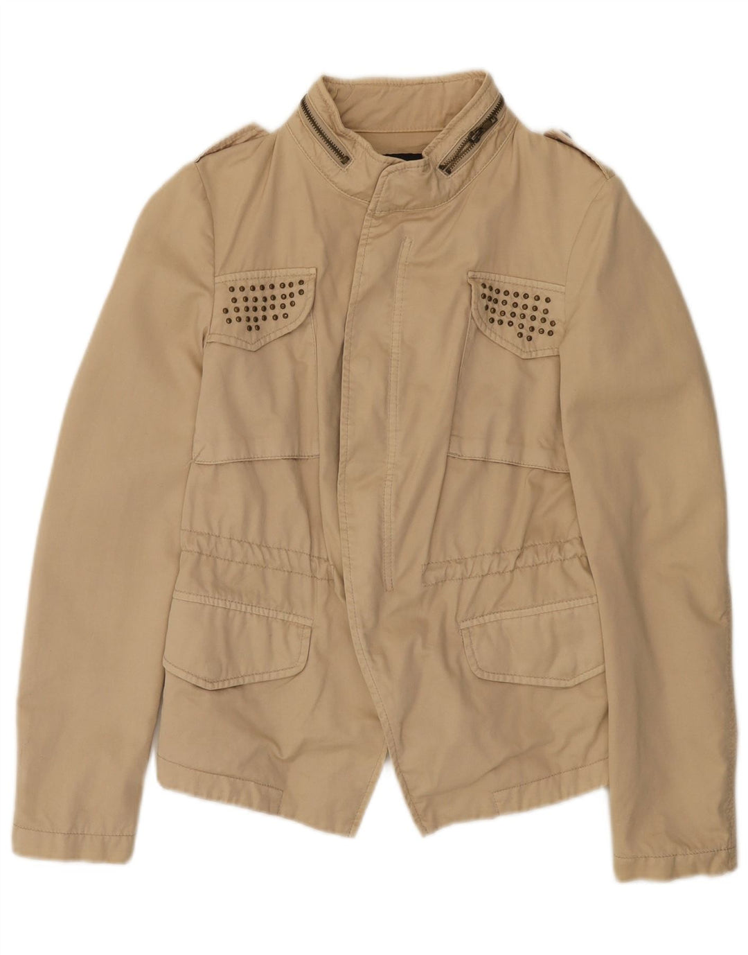 Zara Mujer Chaqueta Utilitaria UK 36 Small Beige Algodón