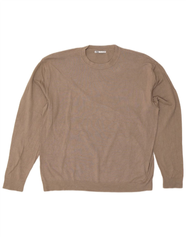 Zara Hombre Jersey De Cuello Redondo Jersey Grande Viscosa Gris