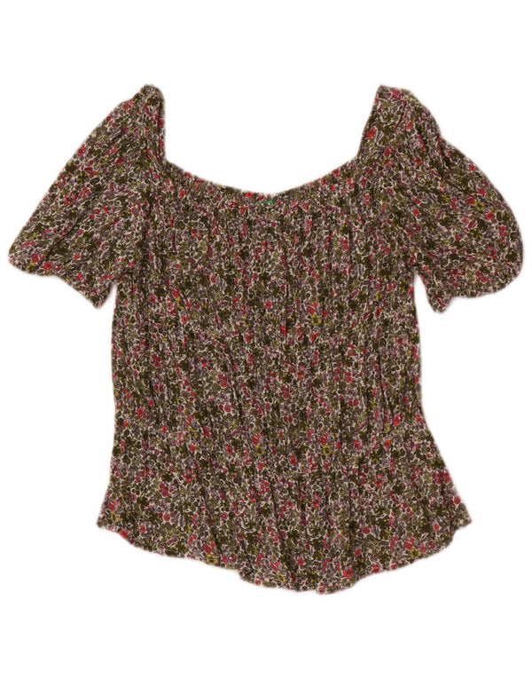 Benetton Blusa De Niña Con Hombros Descubiertos 13-14 Años 3XL Caqui Floral