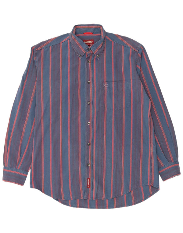 CARRERA Camisa Hombre Grande Algodón Rayas Azul Marino
