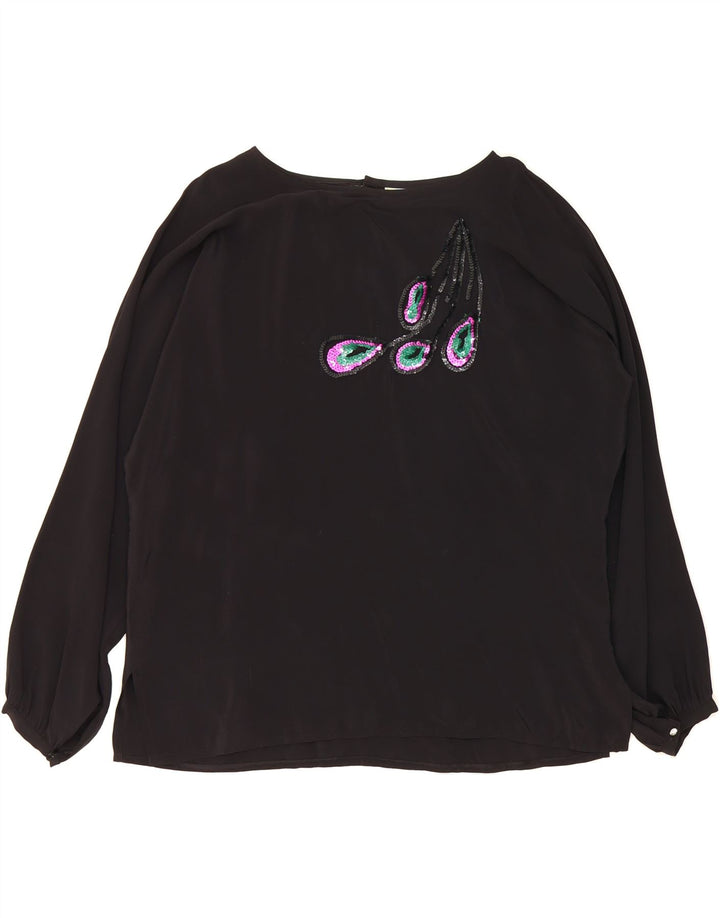 VINTAGE Womens Long Sleeve Blouse Top IT 50 XL Black Acetate Vintage Vintage and Second-Hand Vintage from Messina Hembry 