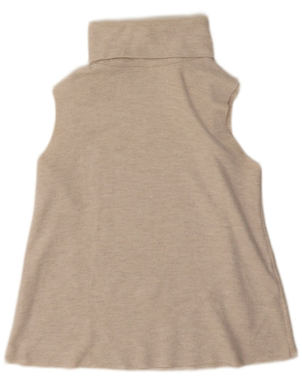 Zara Mujer Camiseta Sin Mangas Con Cuello Vuelto UK 42 Algodón Beige Medio
