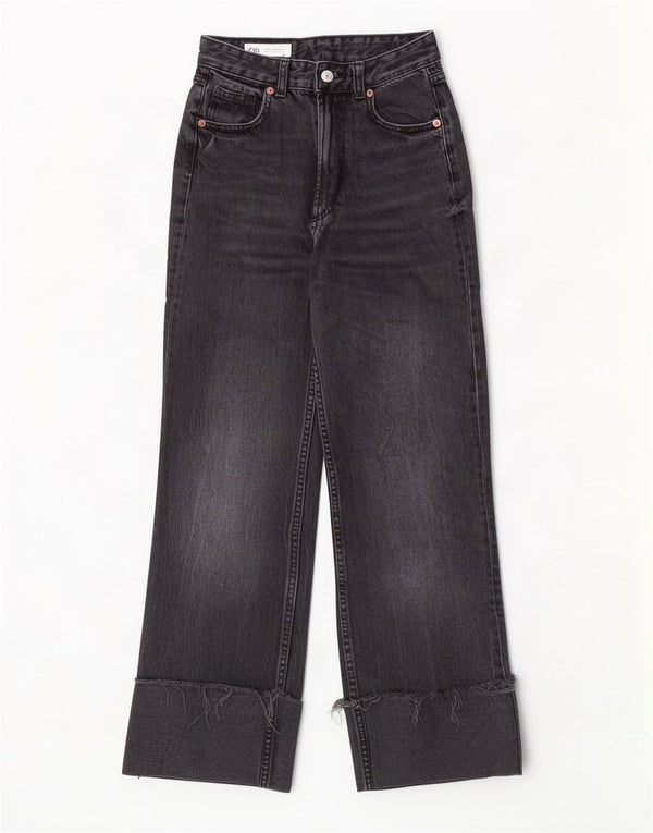 Zara Vaqueros de pierna ancha y cintura alta para mujer EU 32 2XS W22 L28 Algodón negro