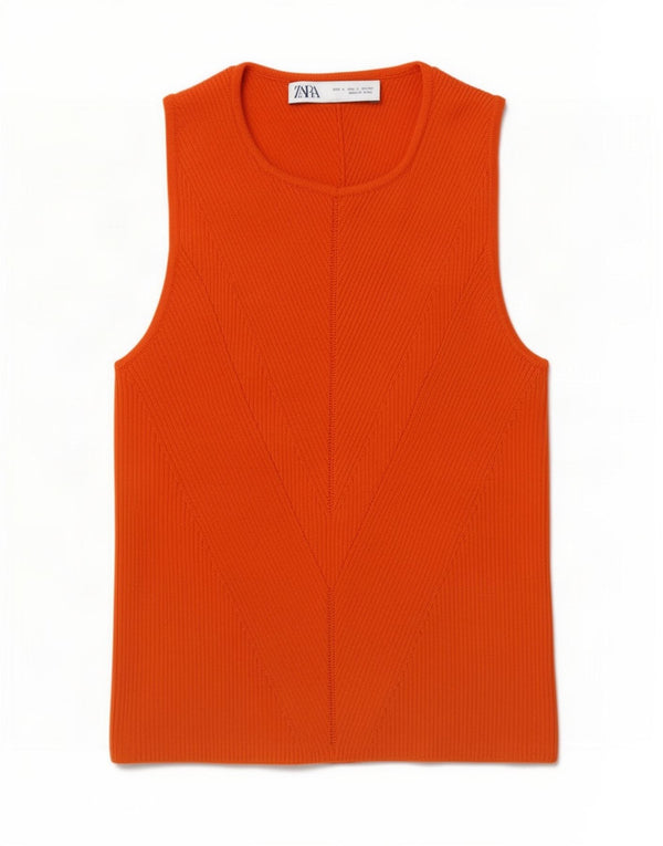 Zara Mujer Crop Vest Top UK 10 Small Naranja Viscosa