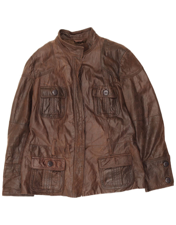 Helium Chaqueta utilitaria de cuero para mujer UK 40 XL Marrón