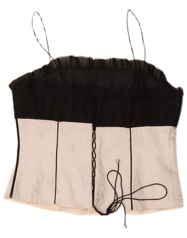 Vintage mujer corsé top IT 48 XL negro colorblock poliéster
