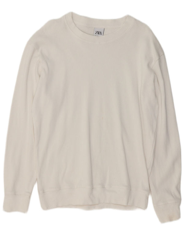Zara Hombre Jersey Con Cuello Barco Jersey Grande Algodón Blanco