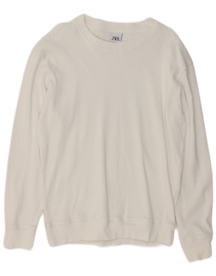 Zara Hombre Jersey Con Cuello Barco Jersey Grande Algodón Blanco