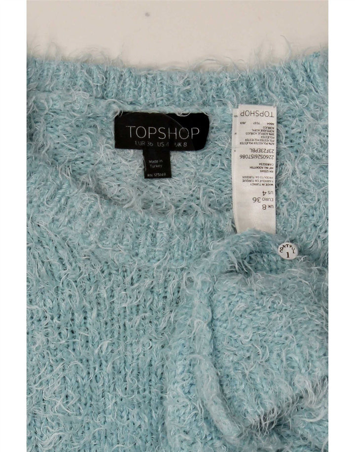 Topshop Suéter corto con cuello redondo para mujer UK 8 Small Poliéster azul