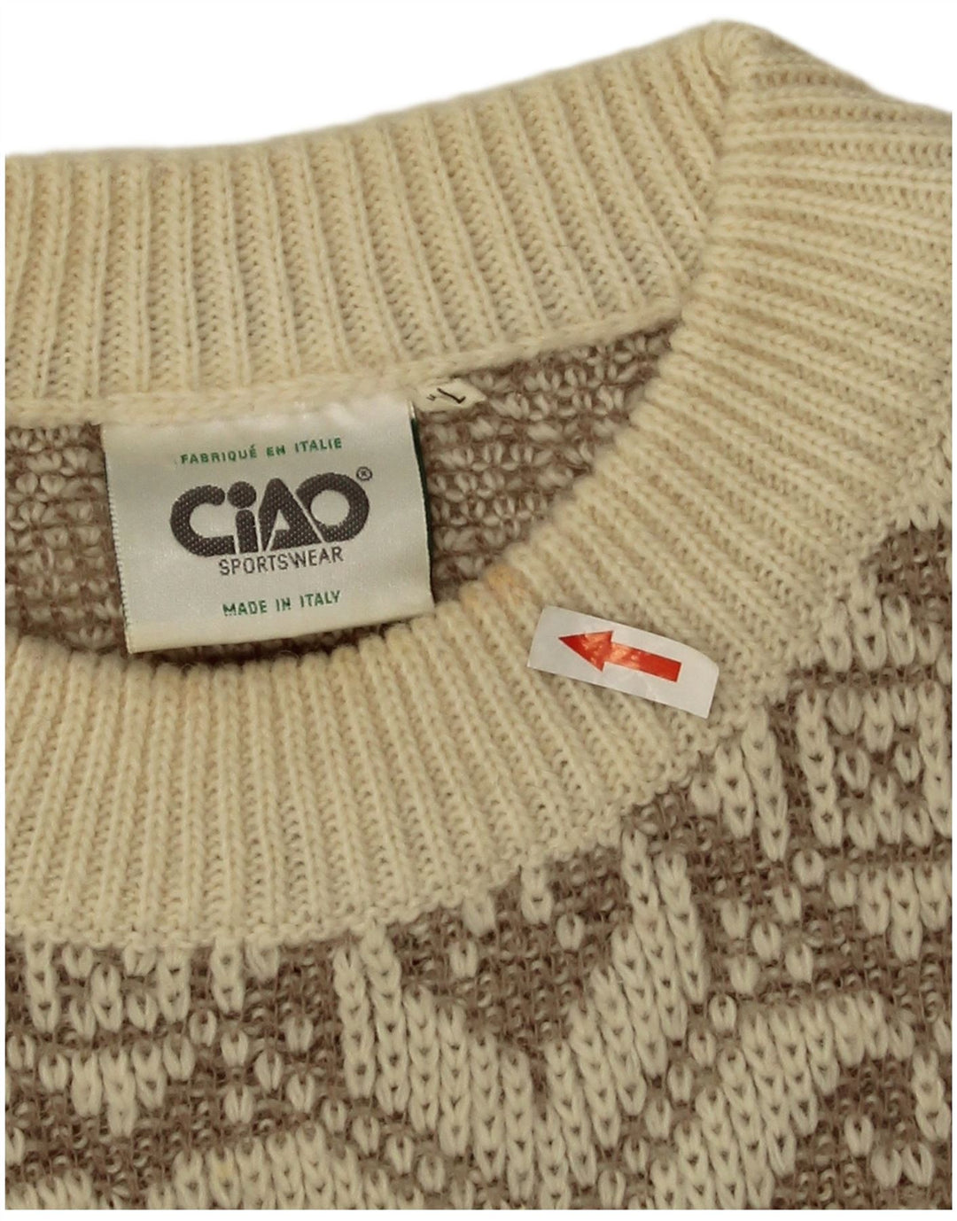 Ciao Hombre Jersey De Cuello Redondo Jersey XL Lana Geométrica Beige