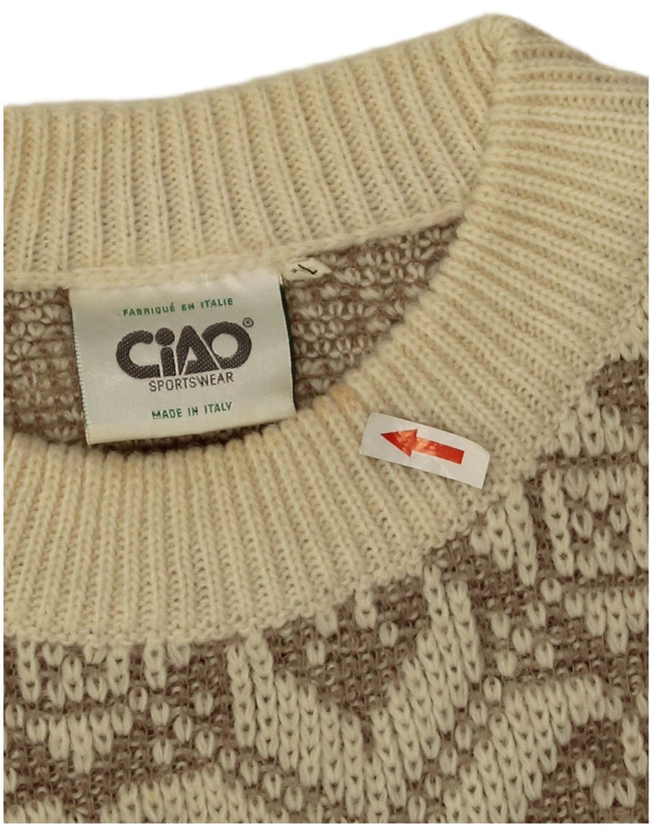Ciao Hombre Jersey De Cuello Redondo Jersey XL Lana Geométrica Beige