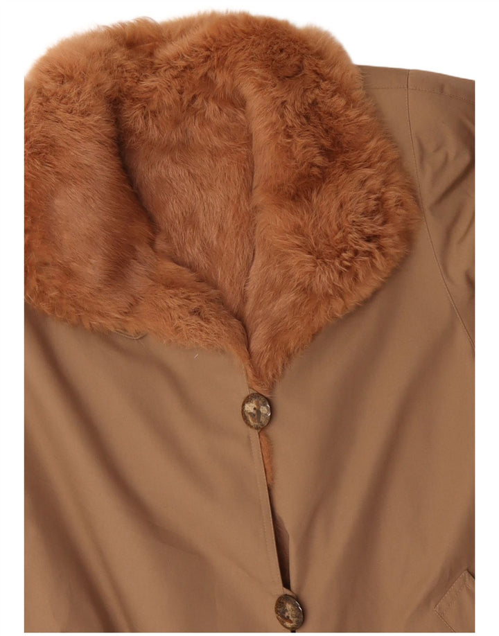 Vintage mujer Sherpa abrigo Reino Unido 14 poliéster beige grande