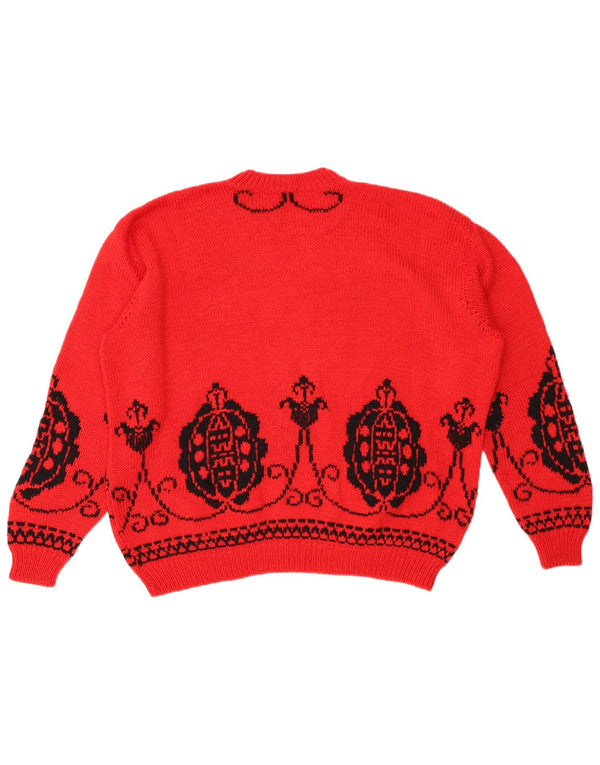 VINTAGE Suéter de jersey de cuello redondo de gran tamaño para mujer Reino Unido 18 XL Rojo Fair Isle