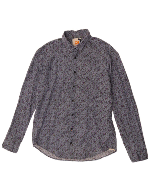 Camisa Hugo Boss Hombre Grande Azul Floral Algodón