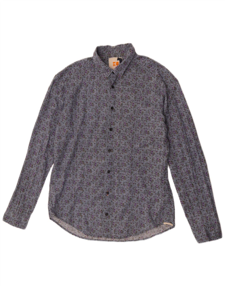 Camisa Hugo Boss Hombre Grande Azul Floral Algodón