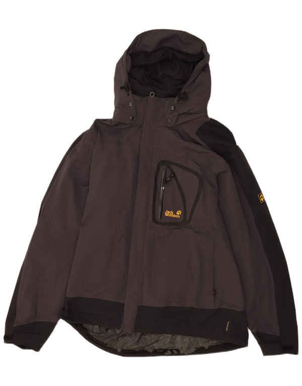Jack Wolfskin Chaqueta impermeable con capucha para hombre UK 46/48 2XL Gris Colorblock