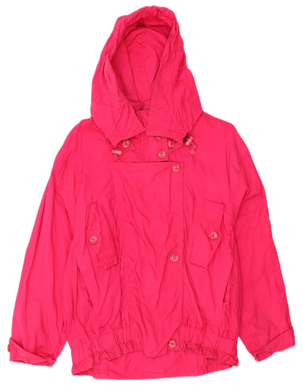 Vintage mujeres de gran tamaño chaqueta cortavientos con capucha Reino Unido 12 algodón rosa medio