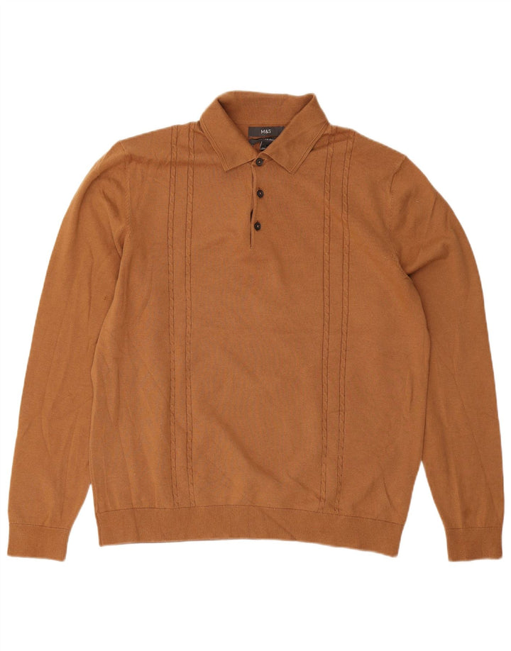 Marks & Spencer - Jersey de cuello tipo polo para hombre, talla grande, algodón marrón