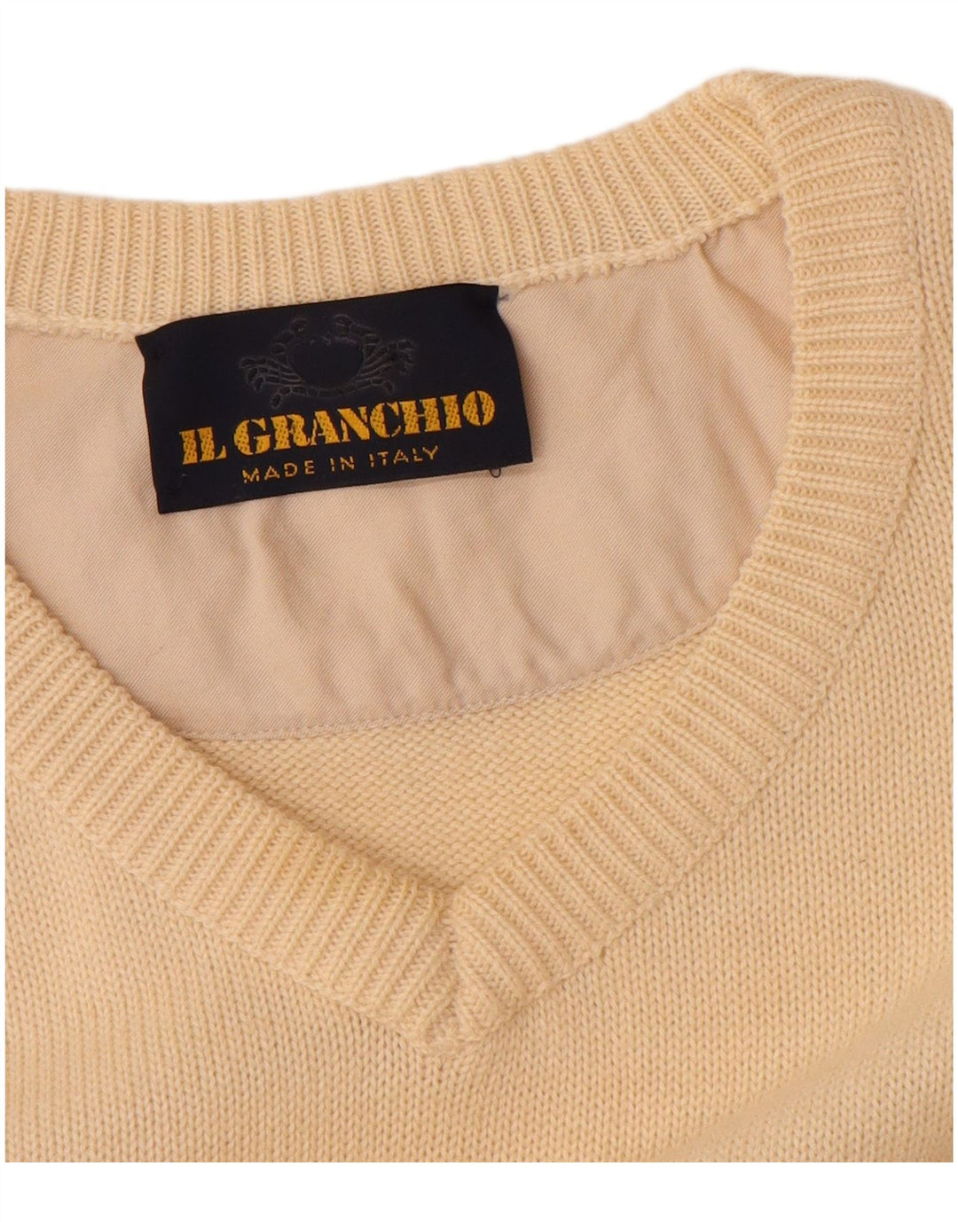 Il Granchio Jersey con Cuello en V para Hombre Large Beige Argyle/Diamond