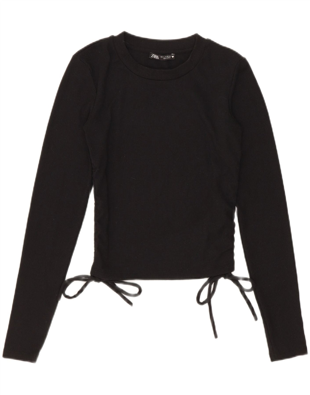 Zara Mujer Crop Top Manga Larga UK 8 Small Poliéster Negro