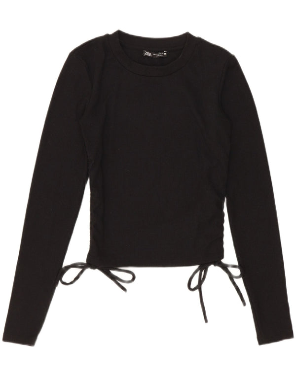 Zara Mujer Crop Top Manga Larga UK 8 Small Poliéster Negro