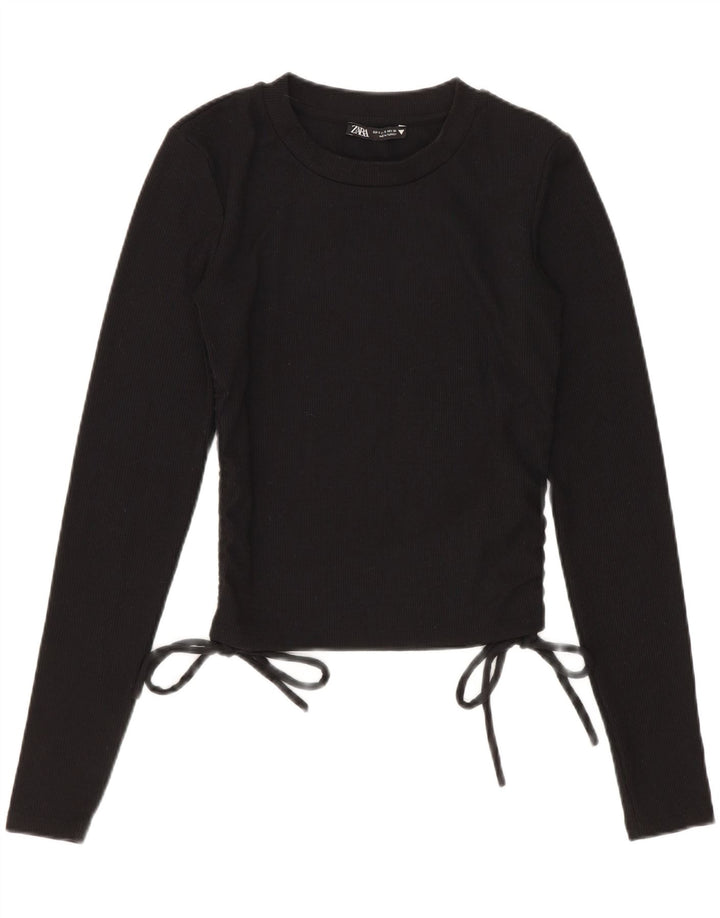 Zara Mujer Crop Top Manga Larga UK 8 Small Poliéster Negro