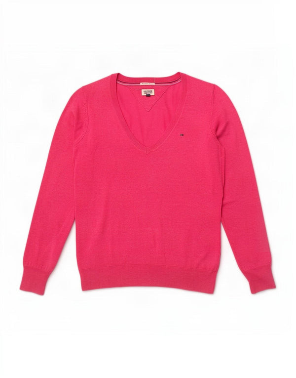 Tommy Hilfiger Suéter con cuello en V para mujer UK 14 Algodón rosa medio