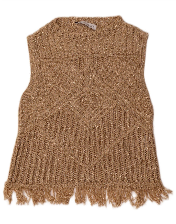 ZARA Mujer Crop Vest Tank Top UK 8 Small Gold Viscosa