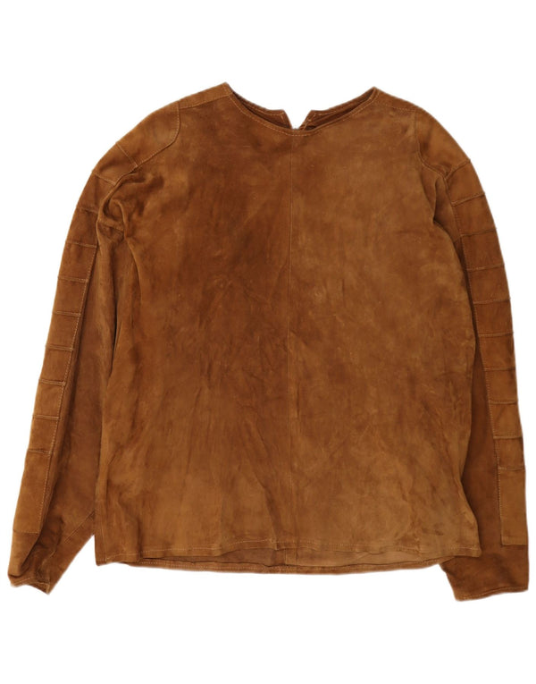 Vintage mujer crop manga larga ante blusa Top Reino Unido 16 marrón grande