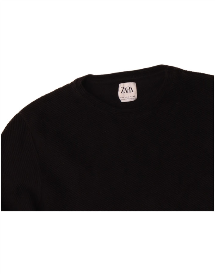 ZARA Mujer Top Manga Larga UK 44 Grande Algodón Negro