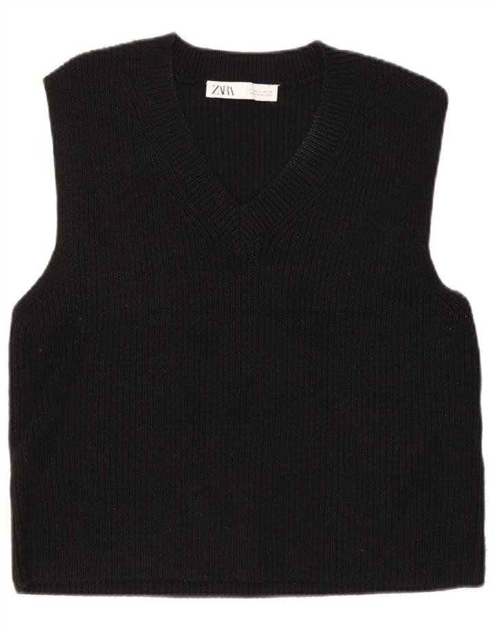 Zara Mujer Chaleco Camiseta Sin Mangas Reino Unido 44 Mediano Negro