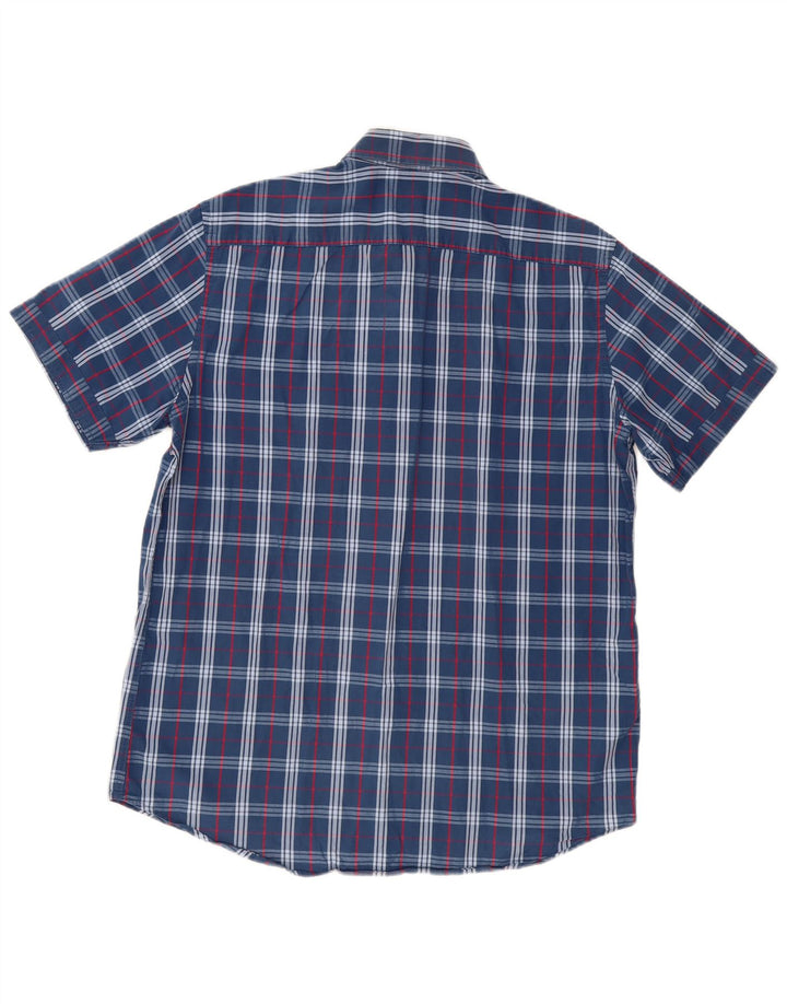 CARRERA Camisa de manga corta de ajuste regular para hombre a cuadros azules grandes