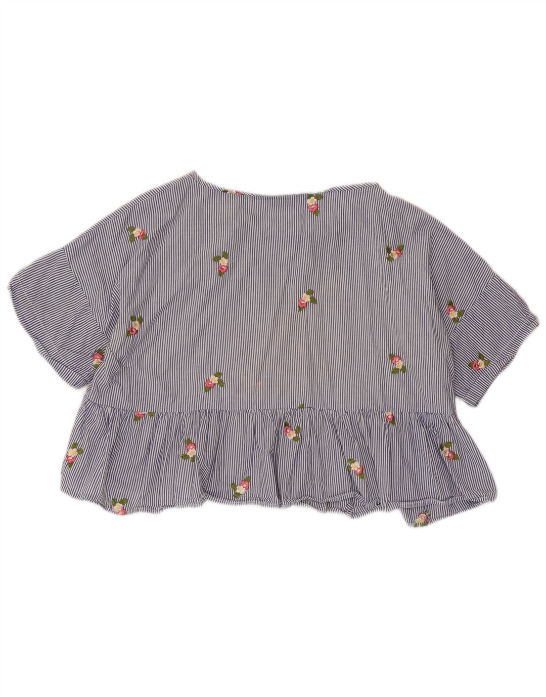 ZARA Mujer Blusa Corta Top UK 44 Rayas Azul Medio