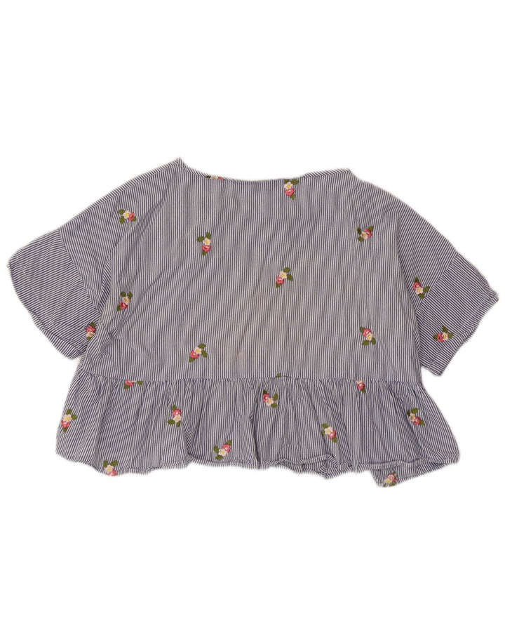 ZARA Mujer Blusa Corta Top UK 44 Rayas Azul Medio