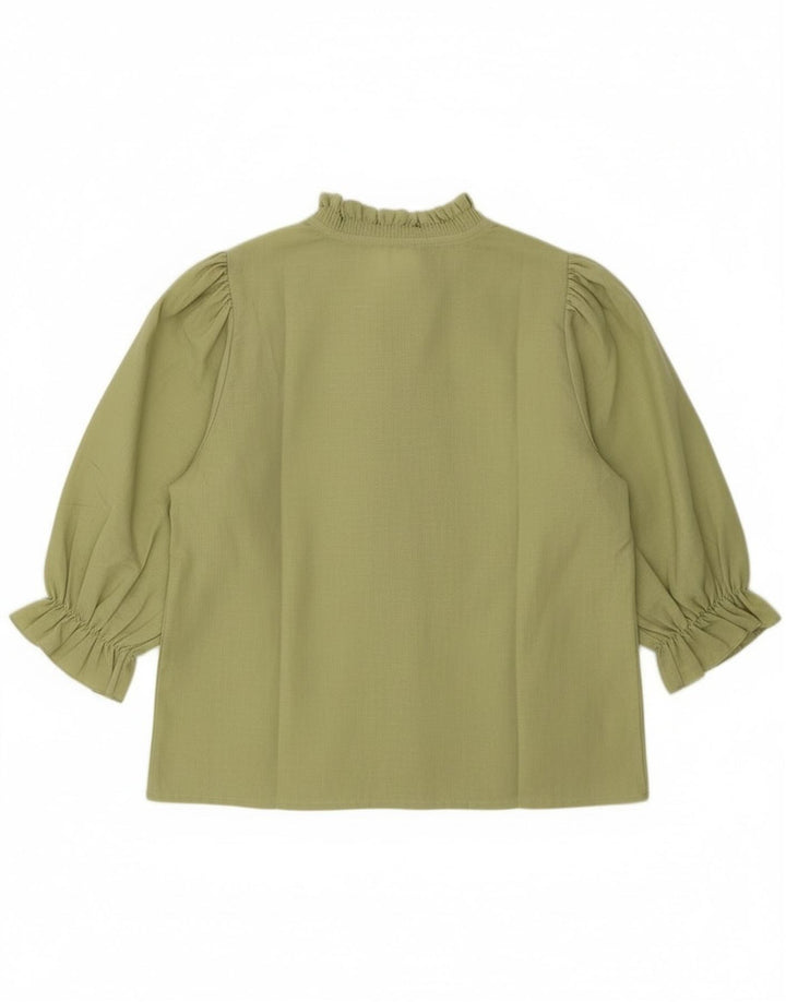 Vintage mujer 3/4 manga volante blusa delantera Top EU 40 Corazón caqui medio