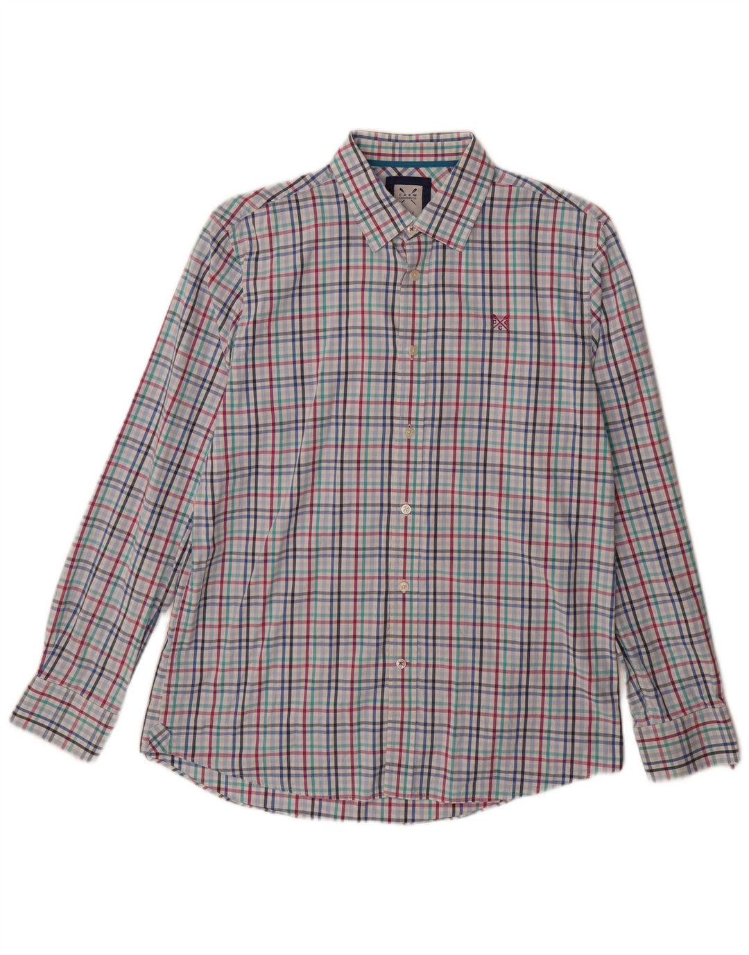 CREW CLOTHING Camisa para hombre de algodón a cuadros azul grande