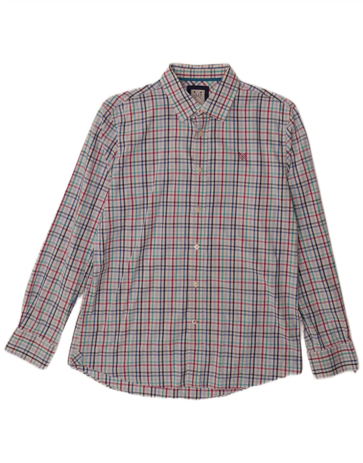 CREW CLOTHING Camisa para hombre de algodón a cuadros azul grande